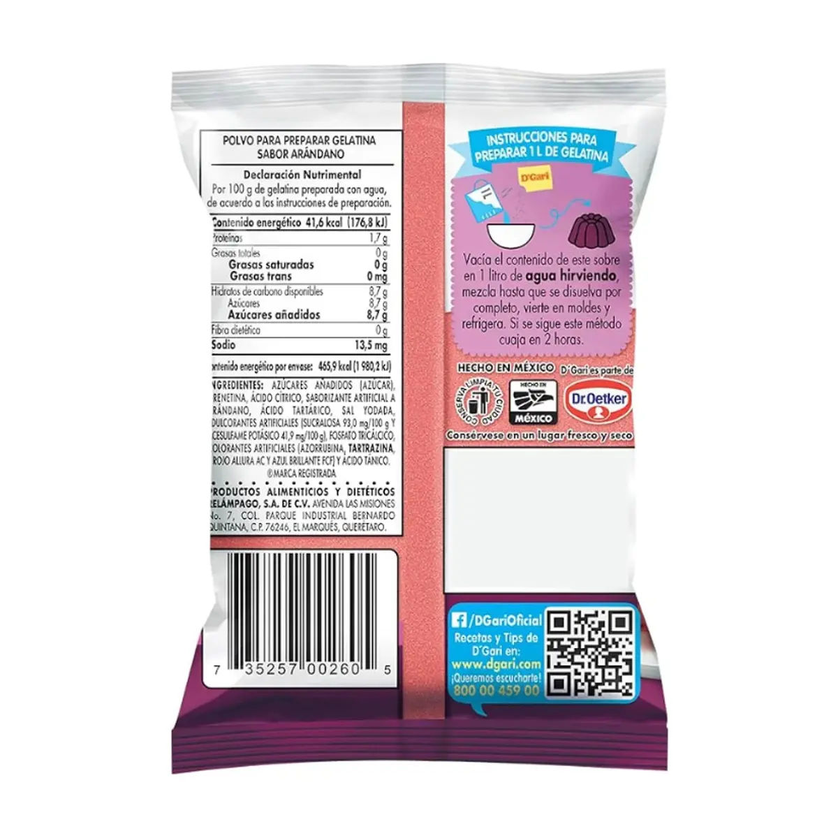 Polvo para preparar gelatina con agua - sabor arándano D'Gari (120 g / 4.23 oz) - Thumbnail 7