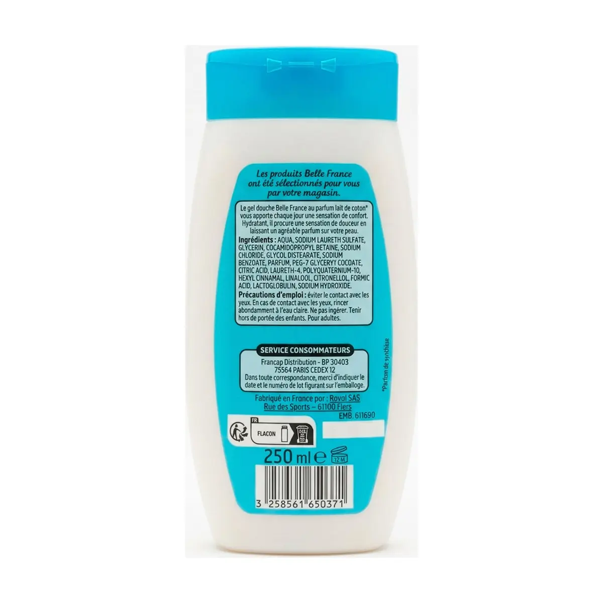 Gel de ducha hidratante con perfume leche de algodón Belle France (250 ml) - Thumbnail 2