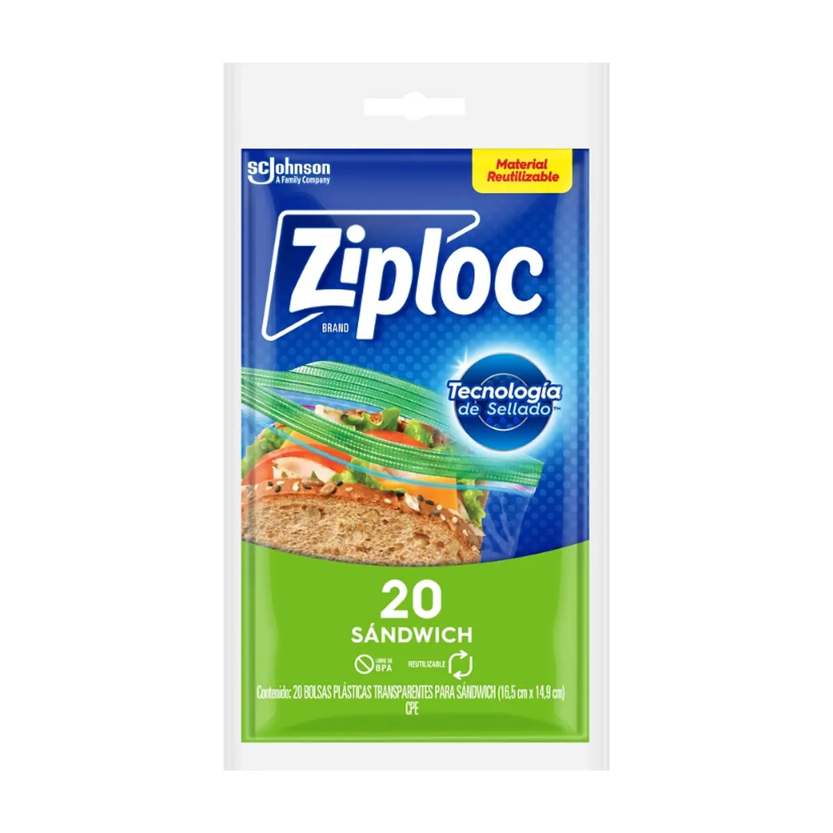 Bolsas reutilizables de plástico transparente para sándwiches Ziploc (20 U)