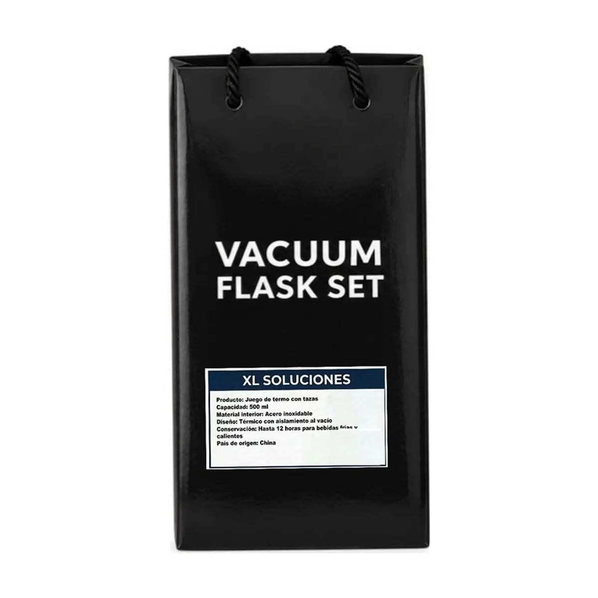 Set de termo de acero inoxidable de 500 ml con 2 tazas color gris XL Soluciones - Miniatura 3