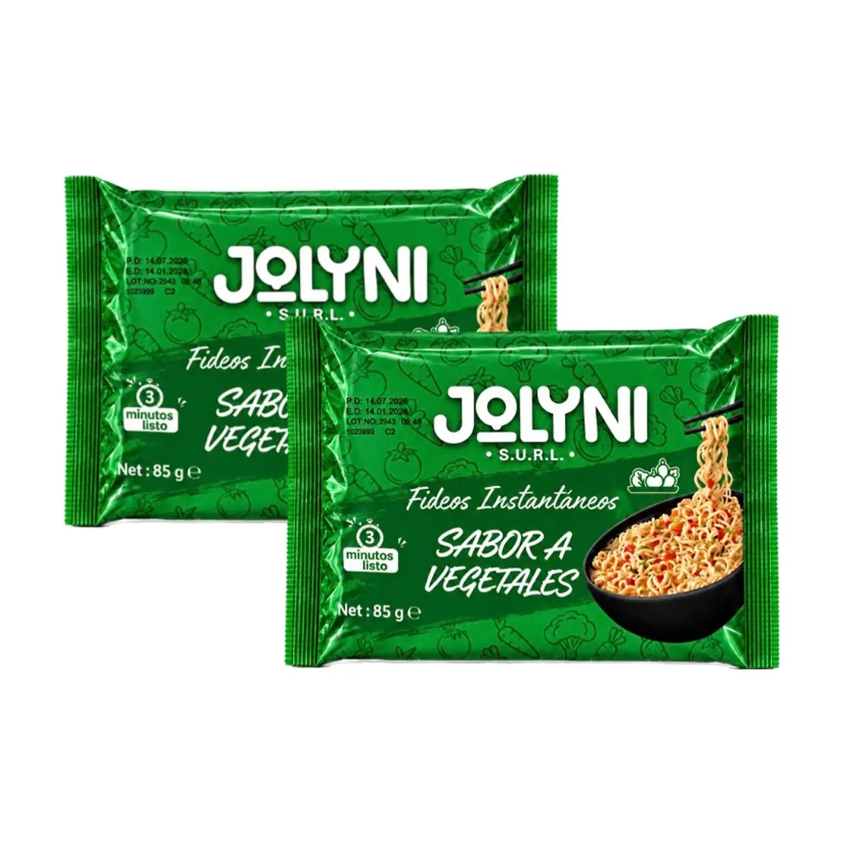 Sopa de fideos instantáneos sabor a vegetales Jolyni (2 x 85 g / 3 oz)