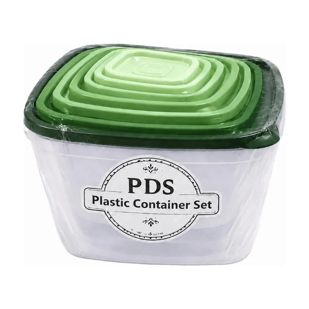 Juego de 7 recipientes plásticos con tapas verdes PDS
