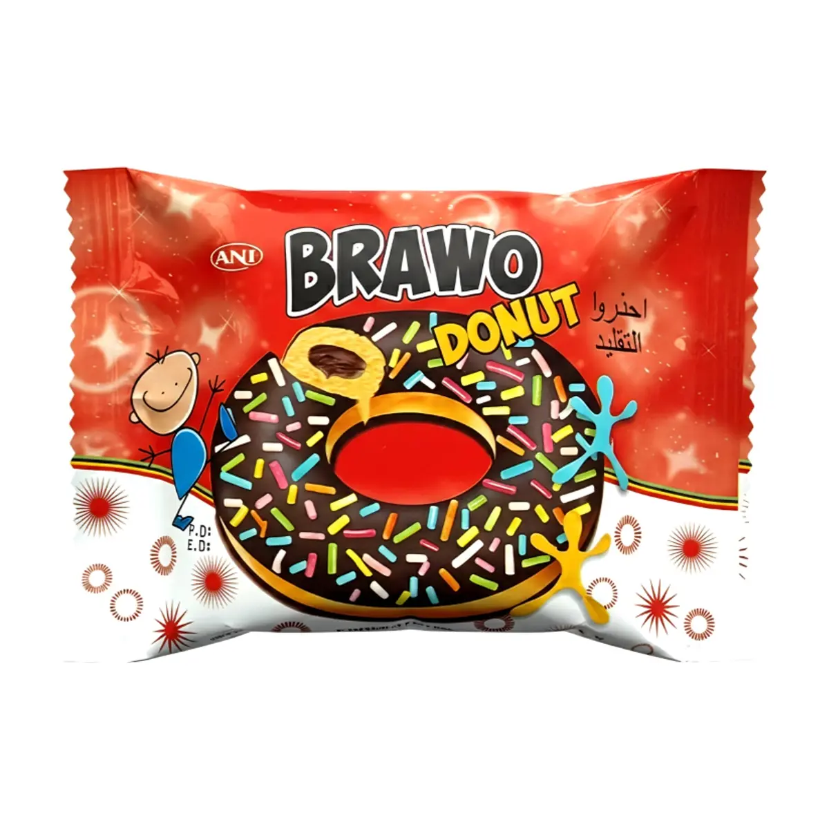 Dona revestida con cobertura de chocolate y chispas Brawo (40 g / 1.41 oz)