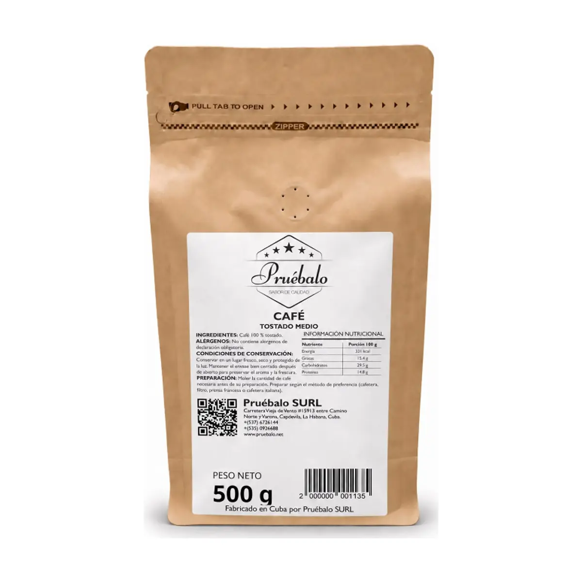 Granos de café tostado medio Pruébalo (500 g / 1.1 lb)