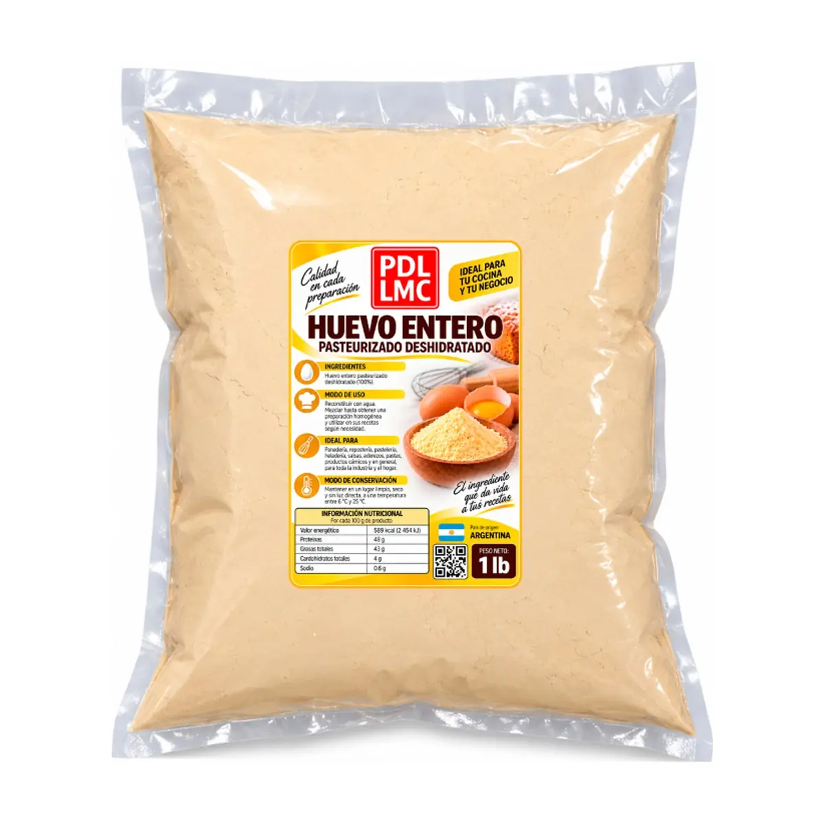Huevo entero pasteurizado deshidratado PDL LMC (454 g / 1 lb)