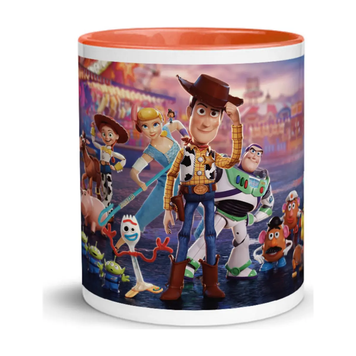 Jarra blanca y anaranjada de cerámica con diseño impreso tema Toy Story - Thumbnail 2