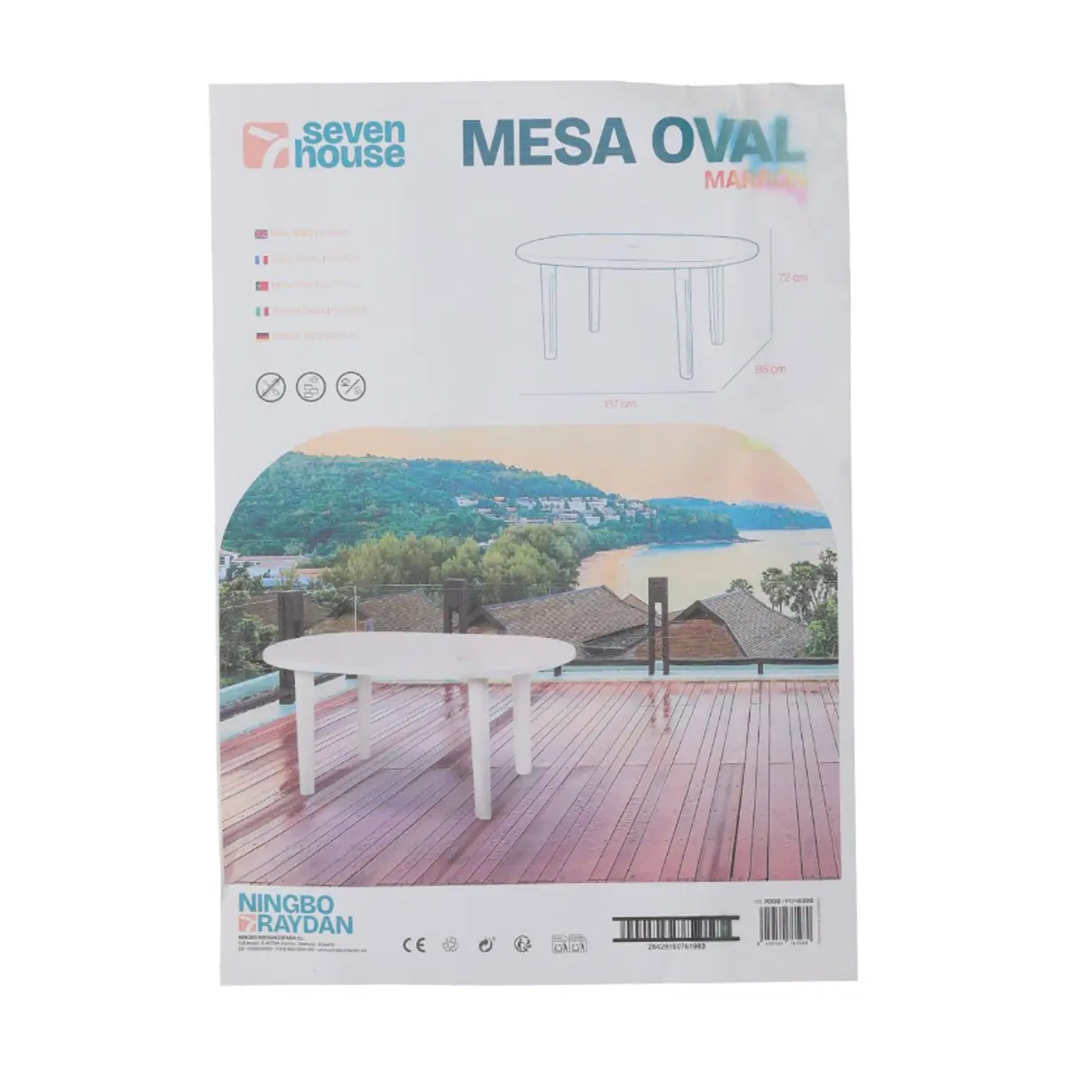 Mesa de resina oval color marrón 137 cm x 85 cm x 72 cm 7house - Thumbnail 4