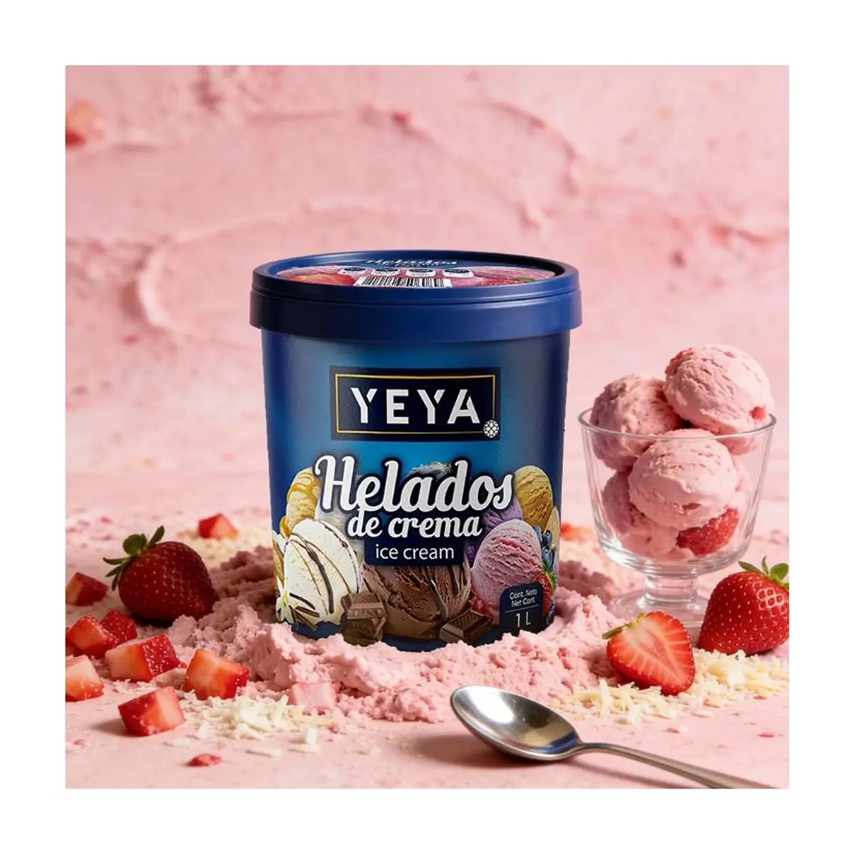 Strawberry Flavored Cream Ice Cream (1 L) - Thumbnail 4