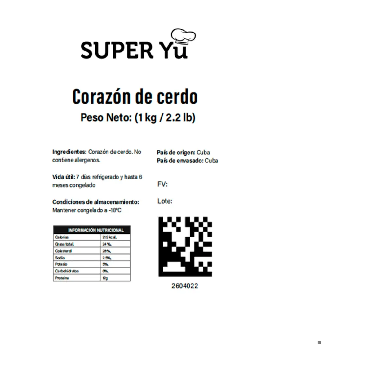 Corazón de cerdo Super Yu (1 kg / 2.2 lb) - Miniatura 3