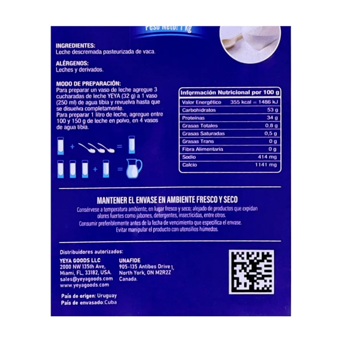 Leche en polvo descremada YEYA (500 g / 1.1 lb) - Thumbnail 3