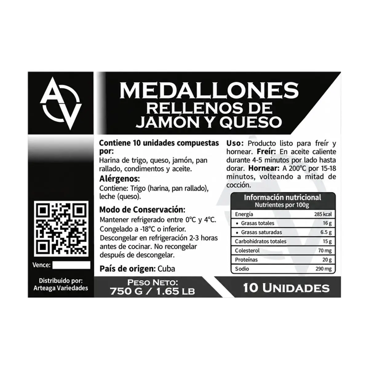 Medallones rellenos de jamón y queso Arteaga Variedades (750g / 1.65lb) - Miniatura 3