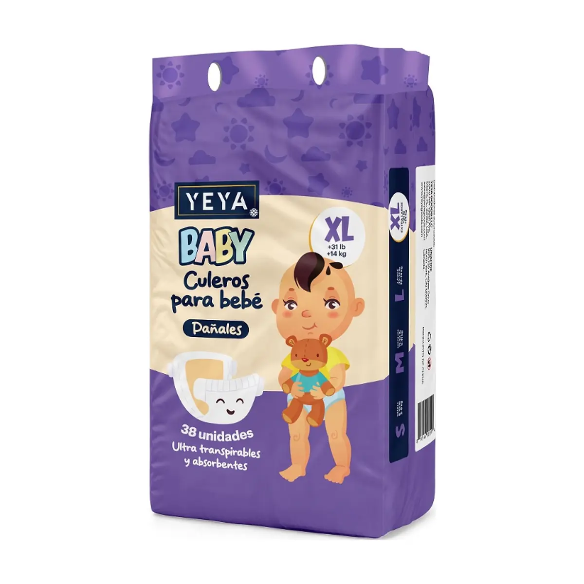 Pañales desechables para bebé talla XL YEYA (38 U)