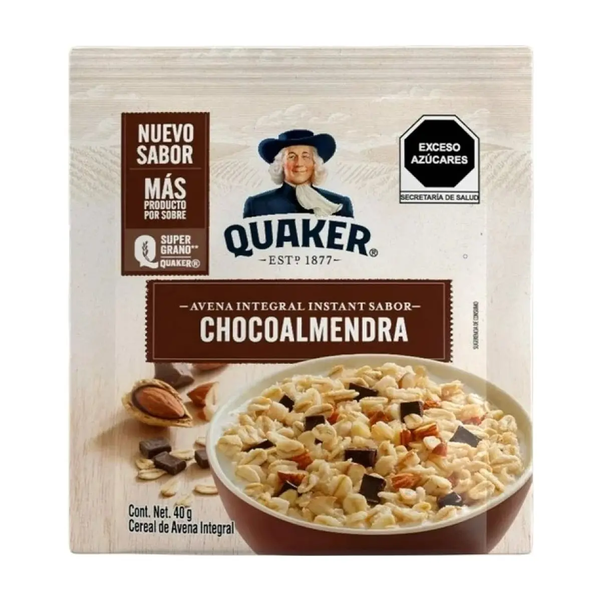 Avena integral instantánea sabor chocoalmendra Quaker (40 g / 1.41 oz)