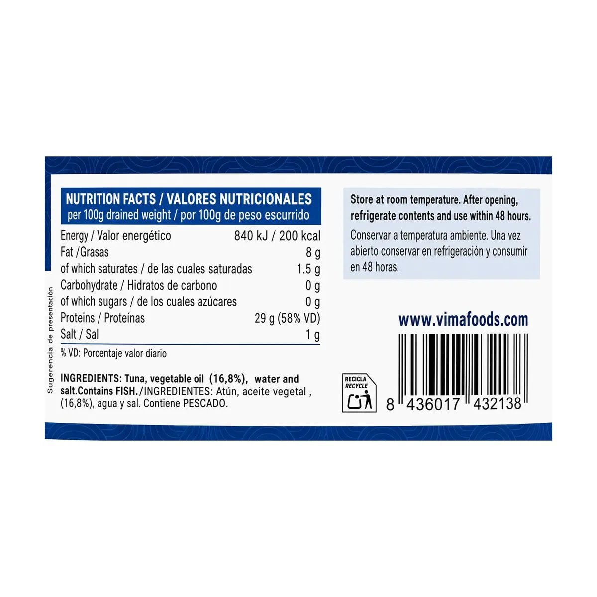 Atún premium en aceite vegetal Vima Foods (1 kg / 2.2 lb) - Thumbnail 2