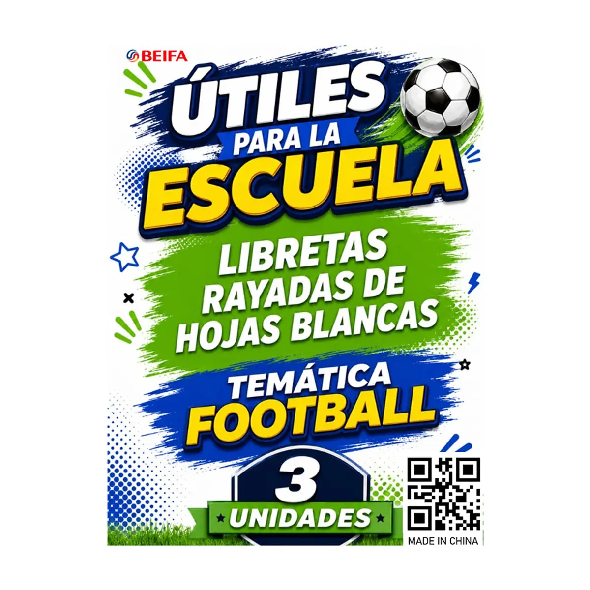 Libretas rayadas con temática de fútbol Beifa (3 U) - Thumbnail 4