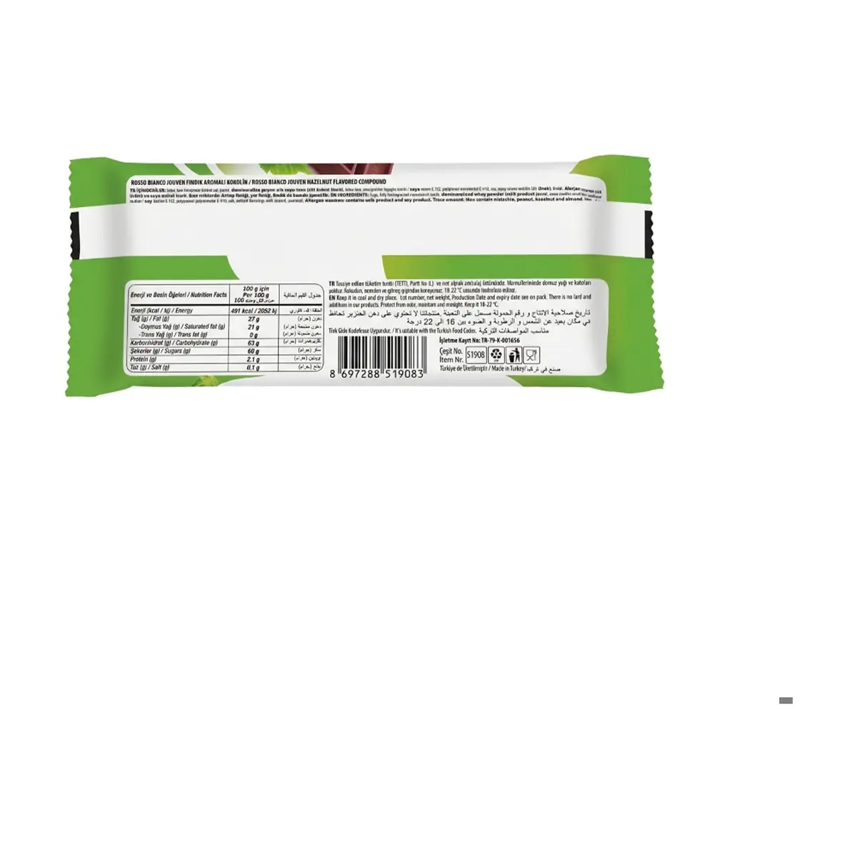 Tableta de chocolate rellena de crema de avellanas Jouven Rosso Bianco (50 g / 1.76 oz) - Miniatura 2