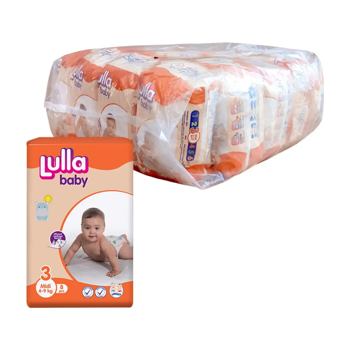 Pañales desechables - culeros - para bebé etapa 3 Midi Lulla Baby (20 x 8 U)