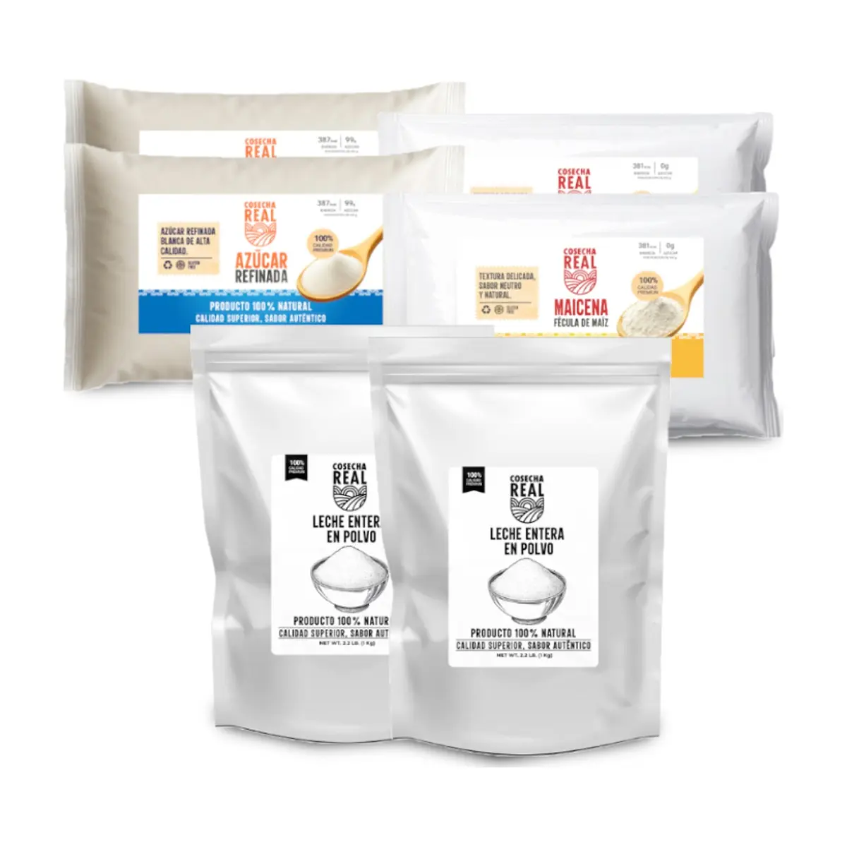 Combo para dulces Cosecha Real #3: Azúcar blanca refinada + Maicena + Leche entera en polvo