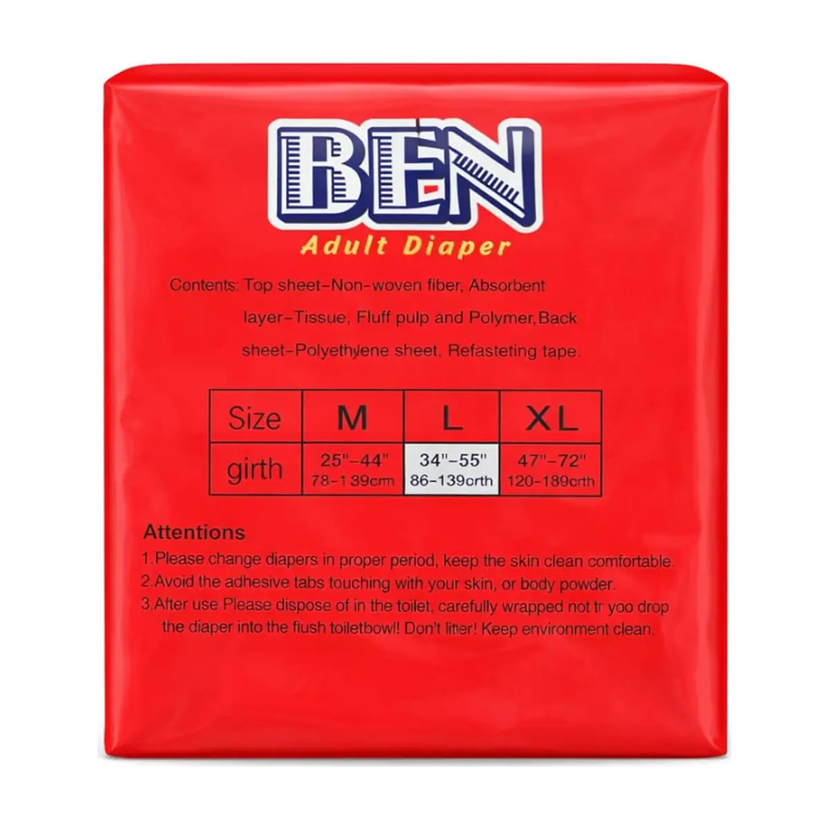Pañales desechables para adultos talla L Ben (10 U) - Miniatura 2