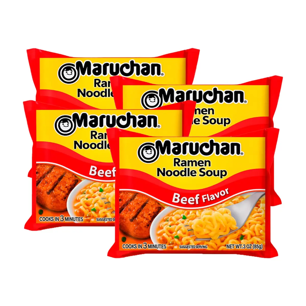 Sopa instantánea de fideos sabor carne de res Maruchan (4 x 85 g / 2.99 oz)