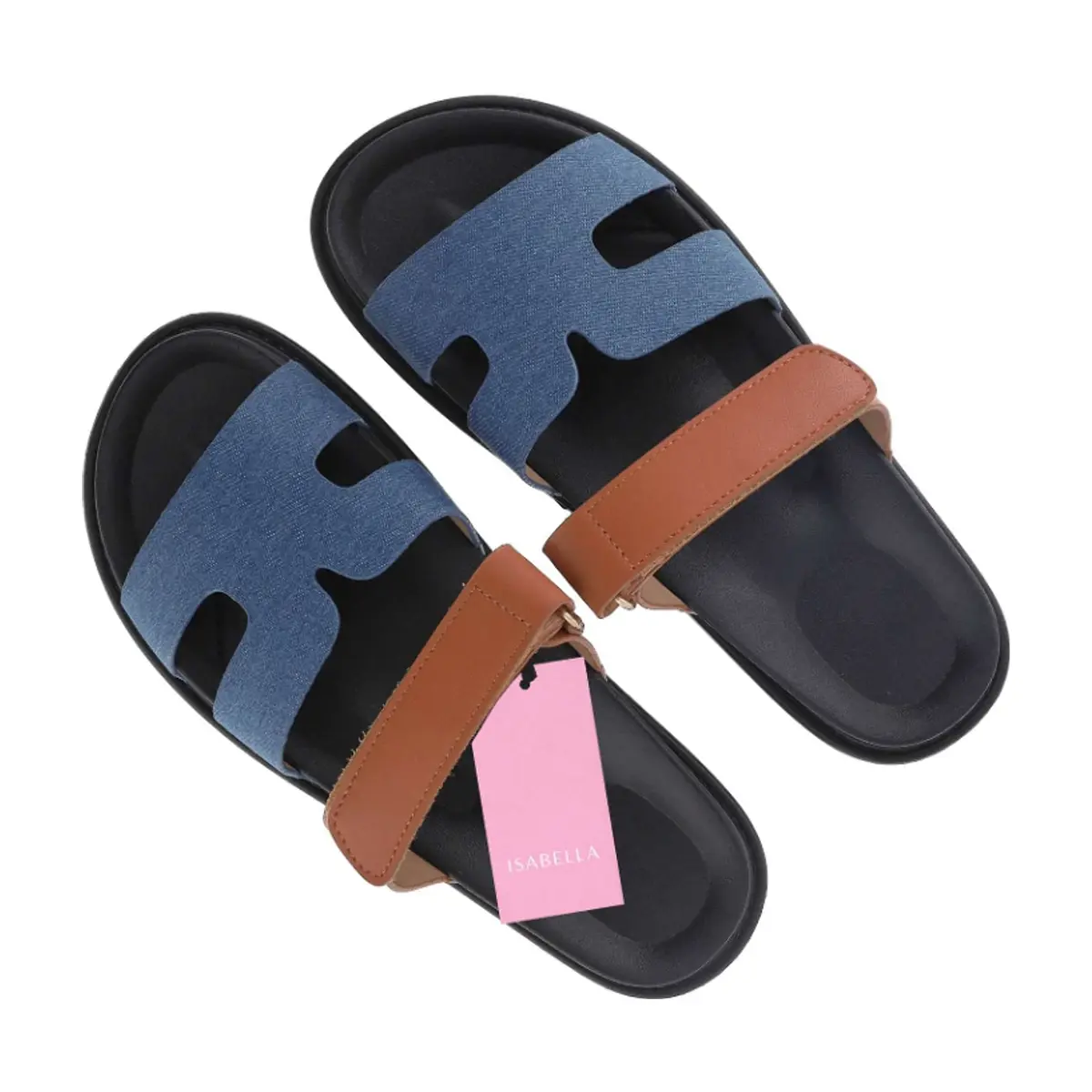Sandalias planas Blue Jeans y marrón con tira ajustable para mujer Isabella (Talla 39) - Thumbnail 2