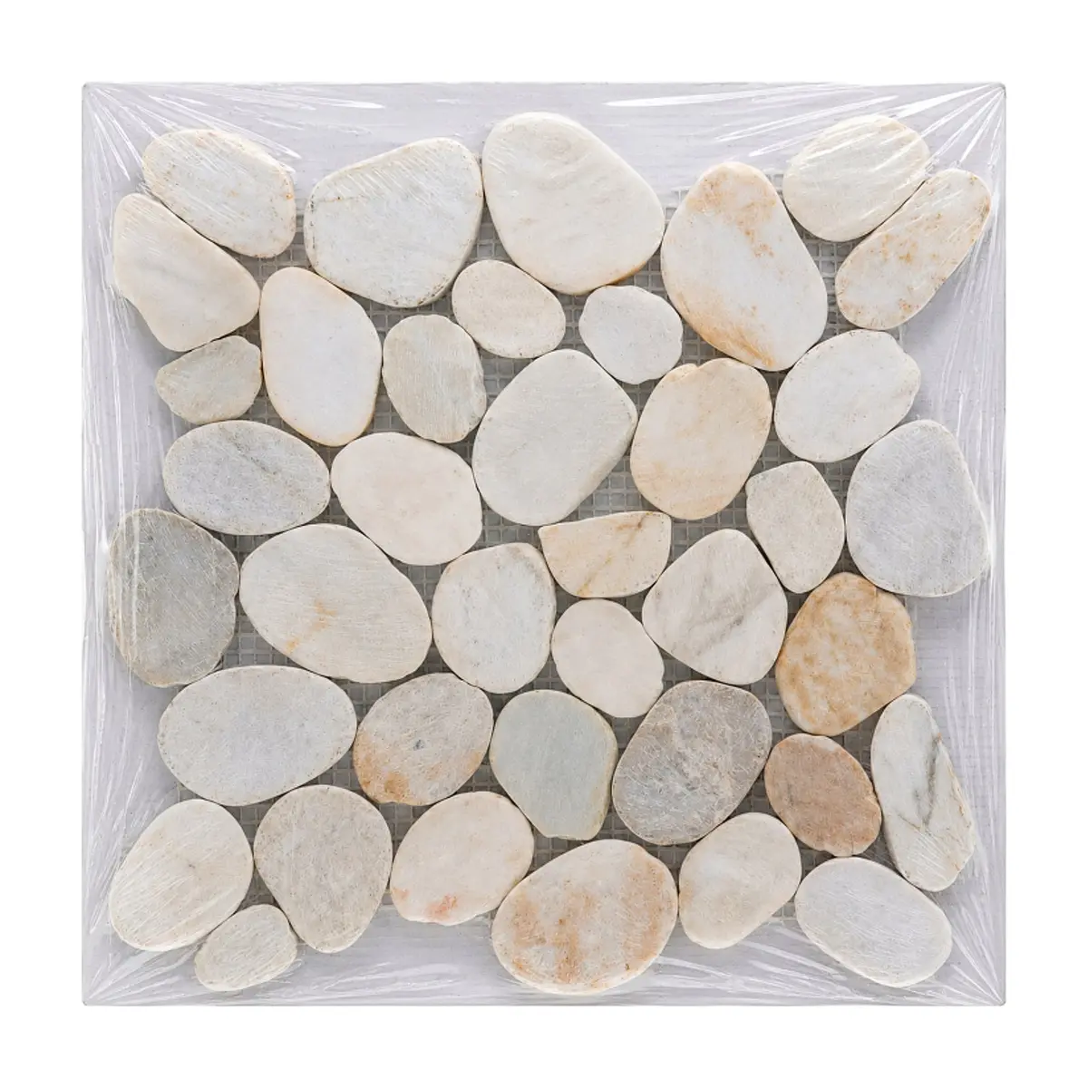 Caja de losas mosaico peanuts beige piedra de río natural 27 x 27 cm Zeric (10 U)