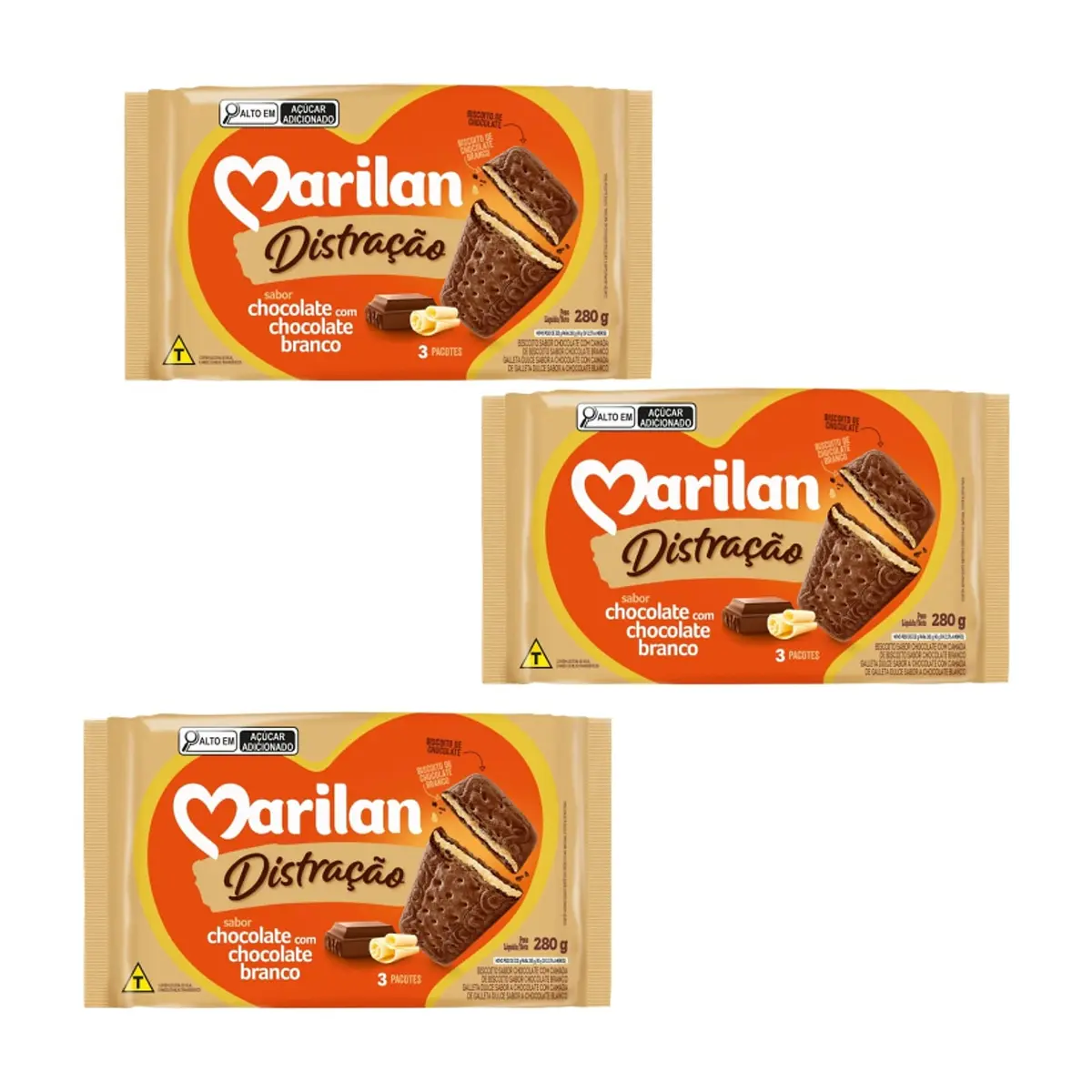 Galleta dulce sabor a chocolate rellena de galleta dulce sabor a chocolate blanco Marilan (3 x 280 g / 9.88 oz)