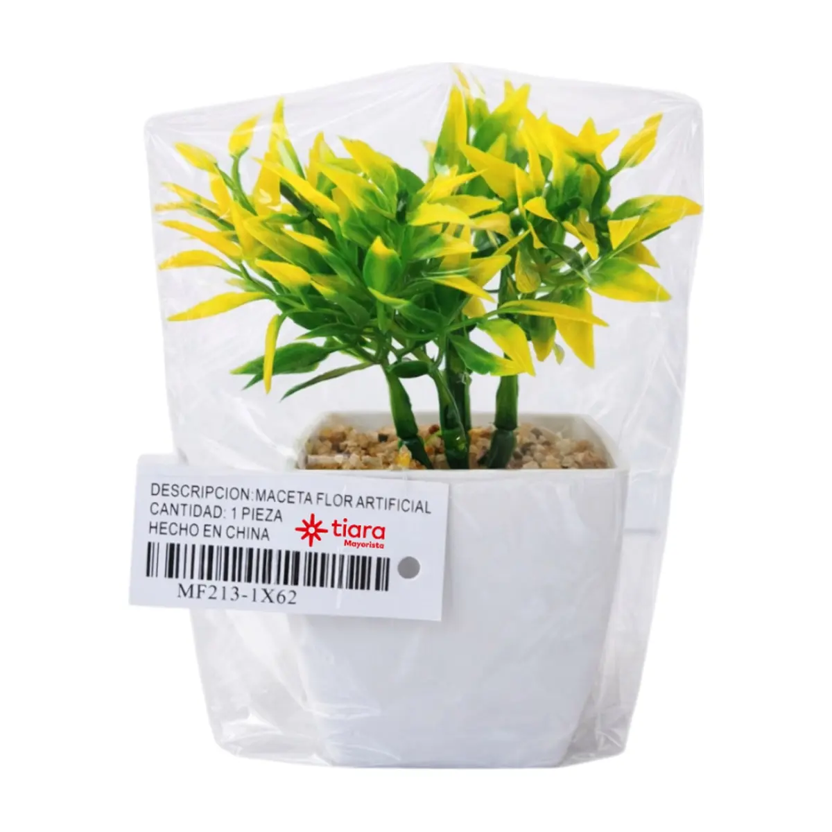 Maceta con plantas artificial verde y amarillo Tiara - Thumbnail 2