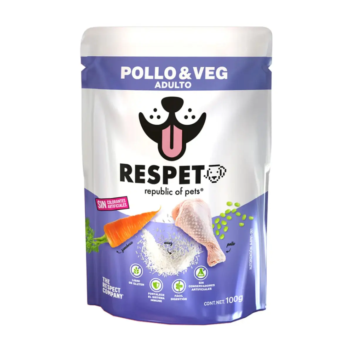 Alimento húmedo para perros adultos con pollo y vegetales Respet (100 g / 3.52 oz)