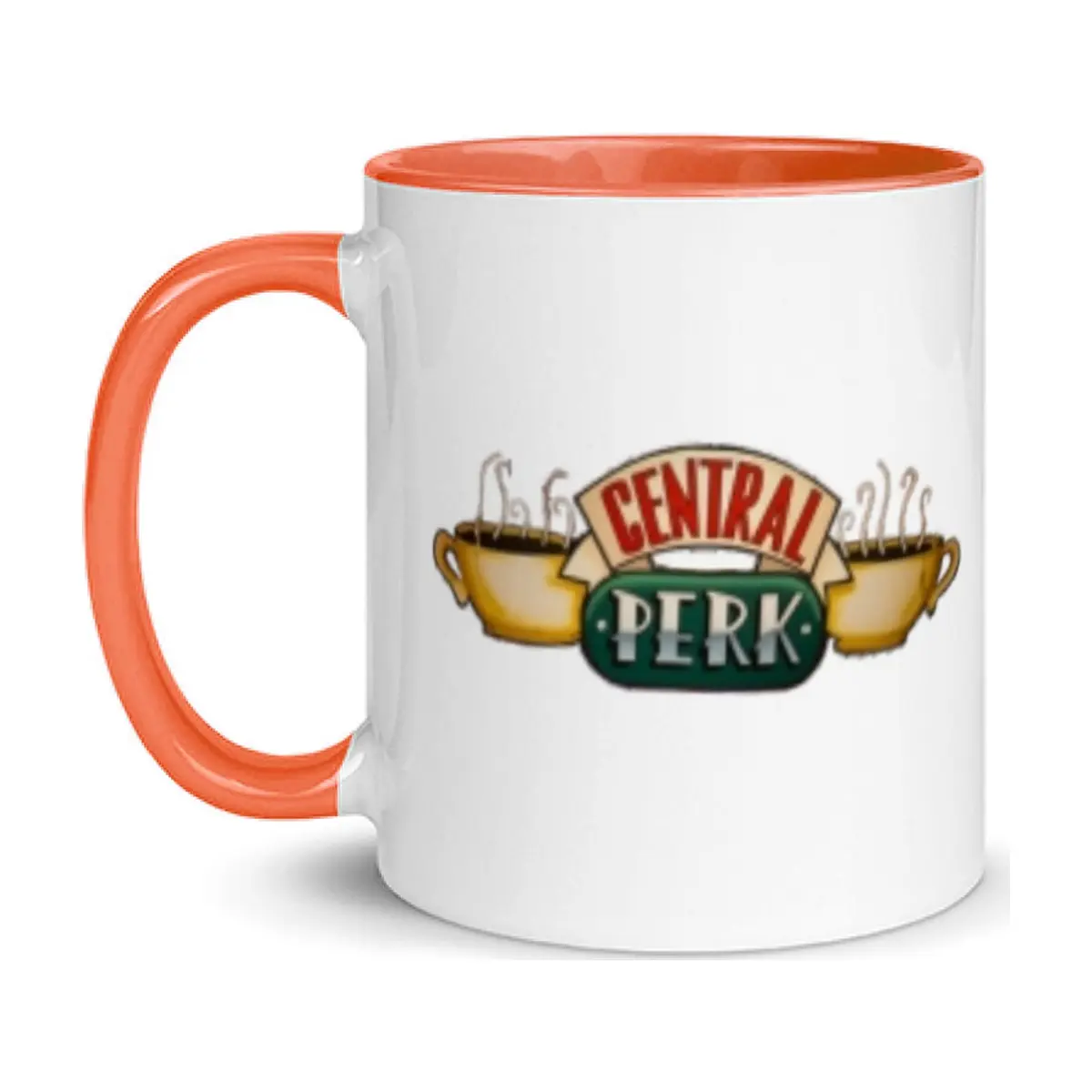 Jarra blanca y anaranjada de cerámica con diseño impreso tema Friends