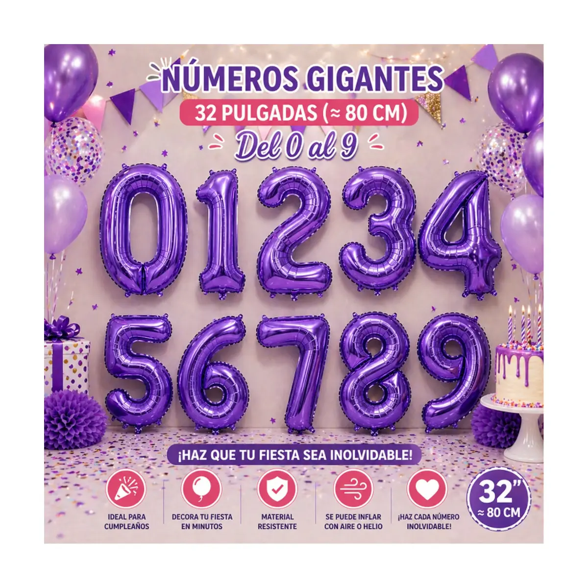 Globo morado número 0 de 32 pulgadas Balloon - Thumbnail 3