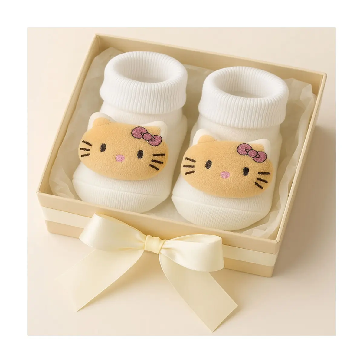 Par de calcetines de color blanco con sonajero de peluche para bebé Ayaydin Miroglio - Miniatura 2