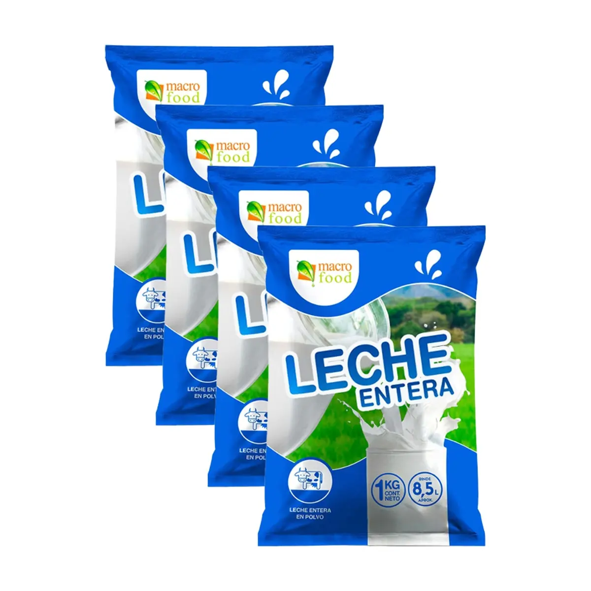 Leche entera en polvo Macro Food (4 x 1 kg / 2.2 lb)