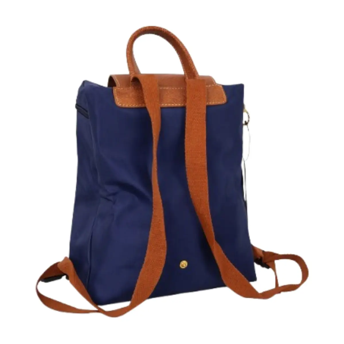 Mochila convertible de nailon azul marino con detalles en camel Isabella - Thumbnail 4