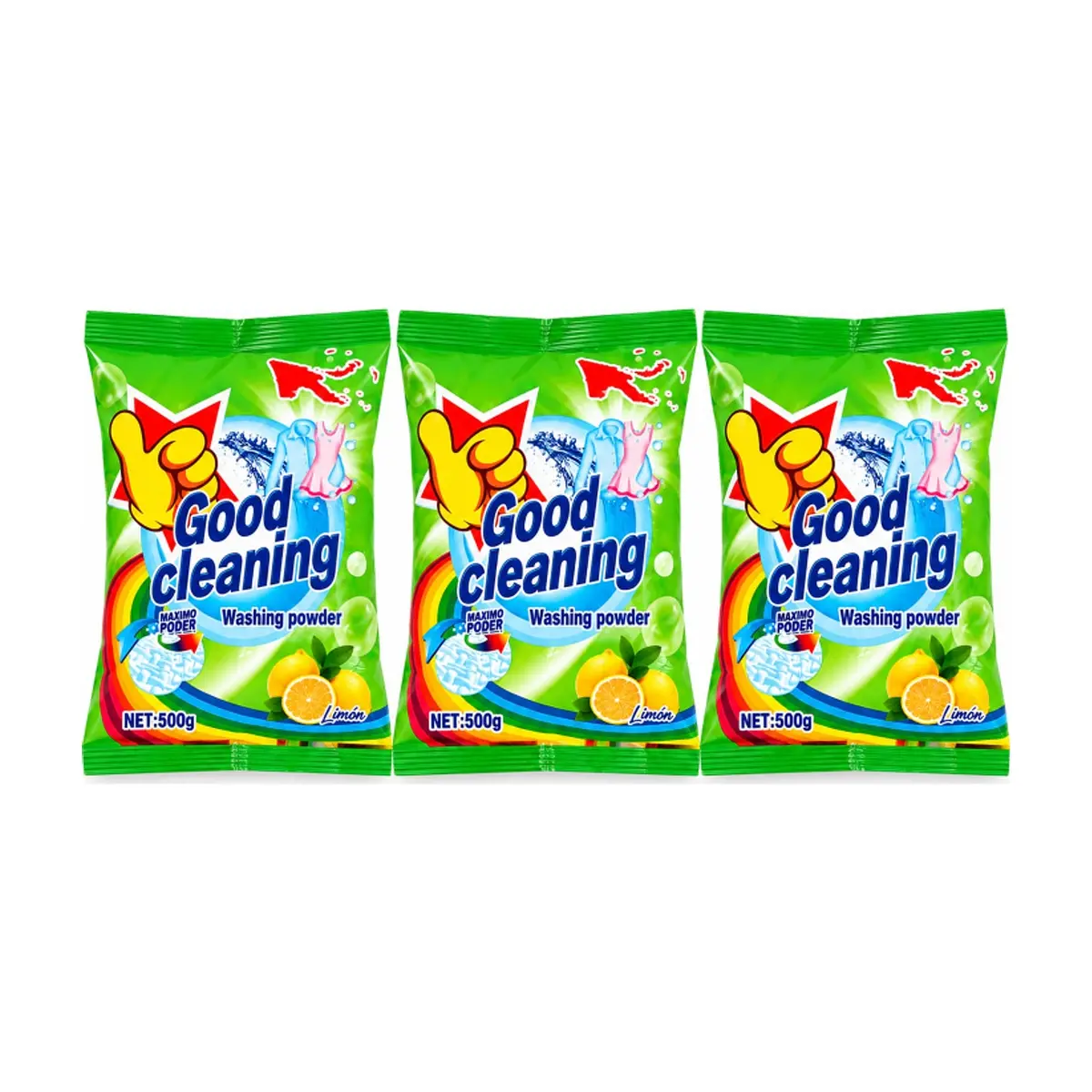 Detergente en polvo de limón Good Cleaning (3 x 500 g / 1.1 lb)
