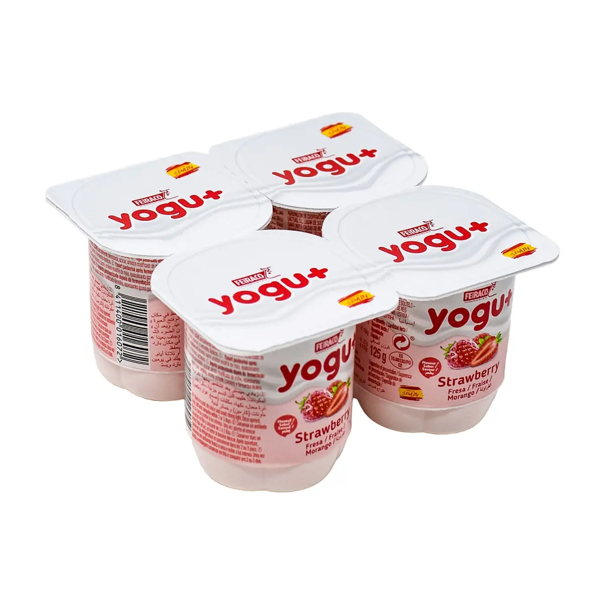 Yogur pasteurizado sabor a fresa Yogu+ Feiraco (4 x 125 g / 4.40 oz) - Miniatura 6