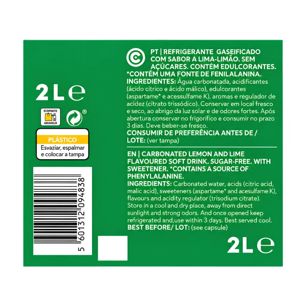 Refresco carbonatado sabor lima-limón sin azúcares Continente (2 L / 67.63 floz) - Thumbnail 3