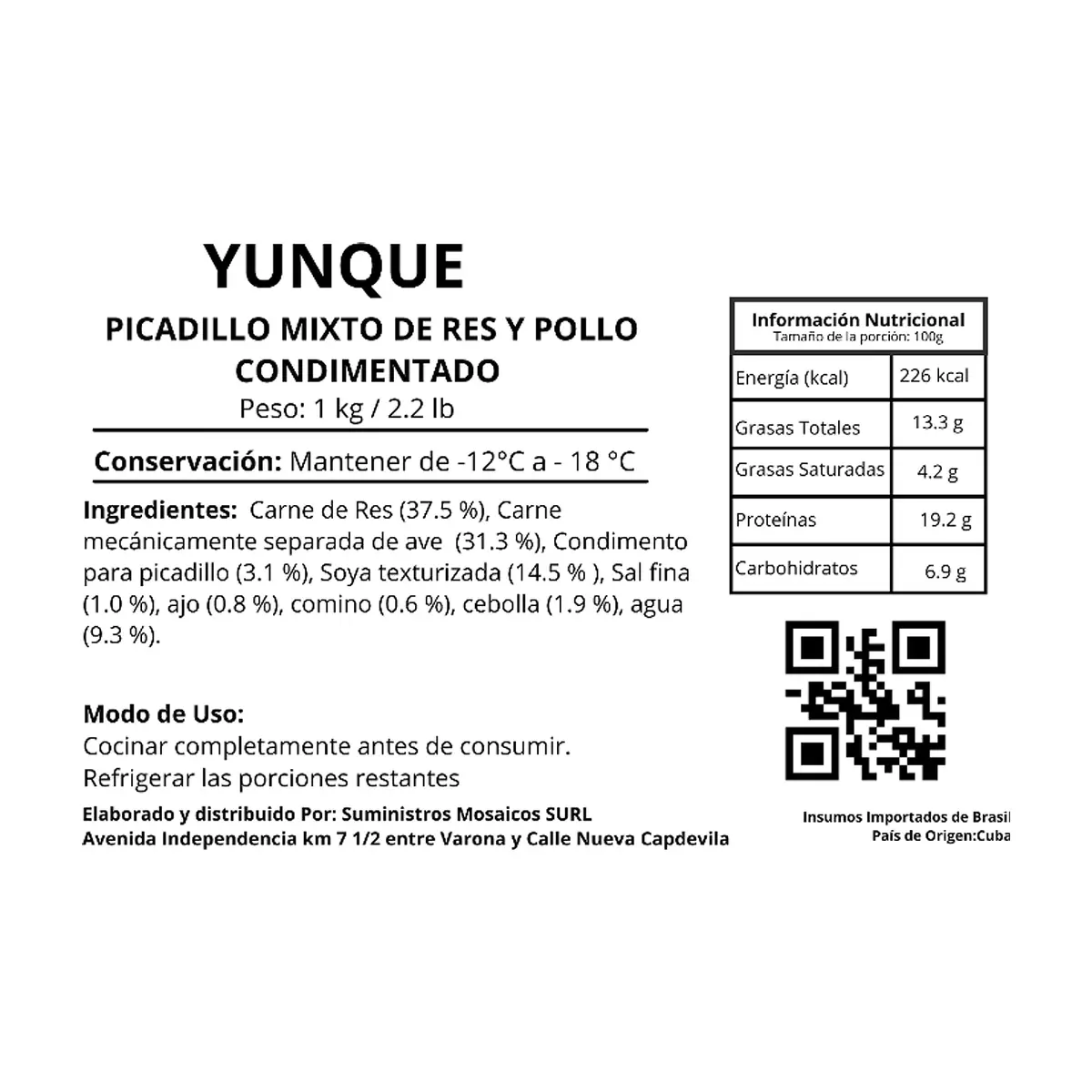 Picadillo Mixto de Res y Pollo Condimentado Yunque (1 kg / 2.2 Lb) - Miniatura 3