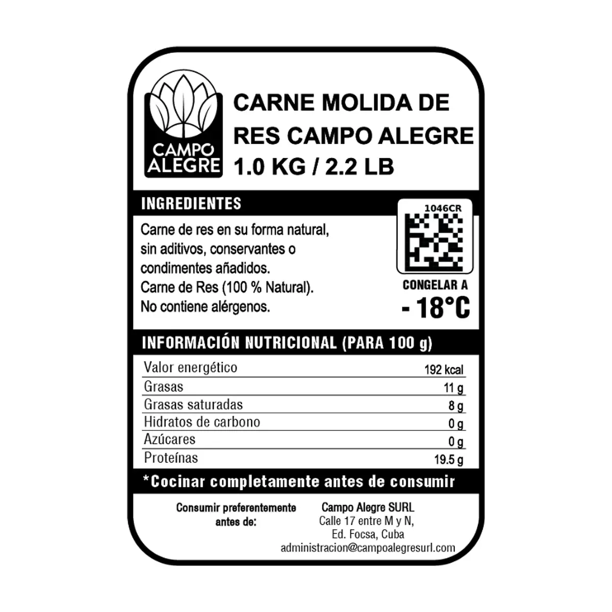 Carne de res molida Campo Alegre (1 kg / 2.2 lb) - Thumbnail 3