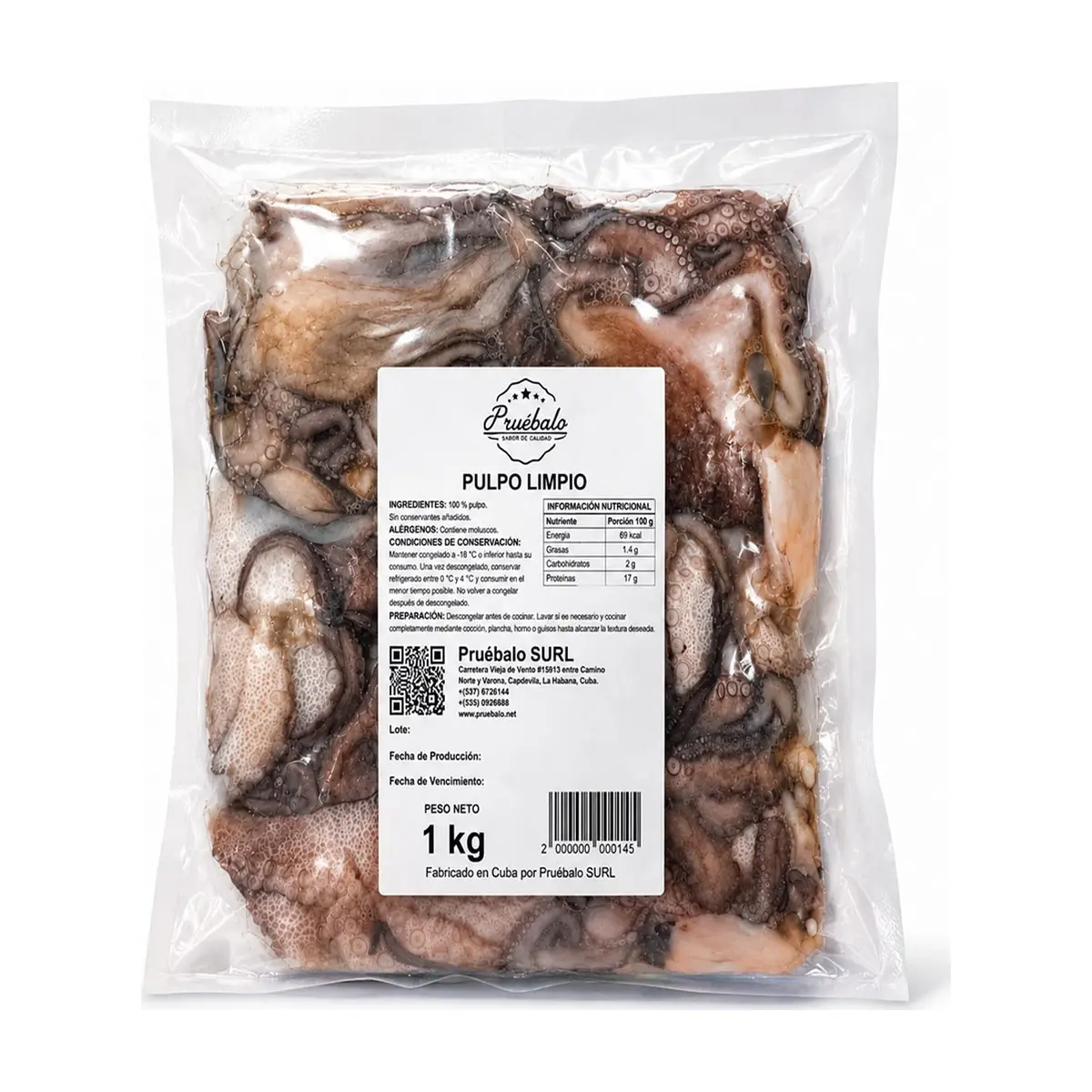 Pulpo limpio Pruébalo (1 kg / 2.2 lb)