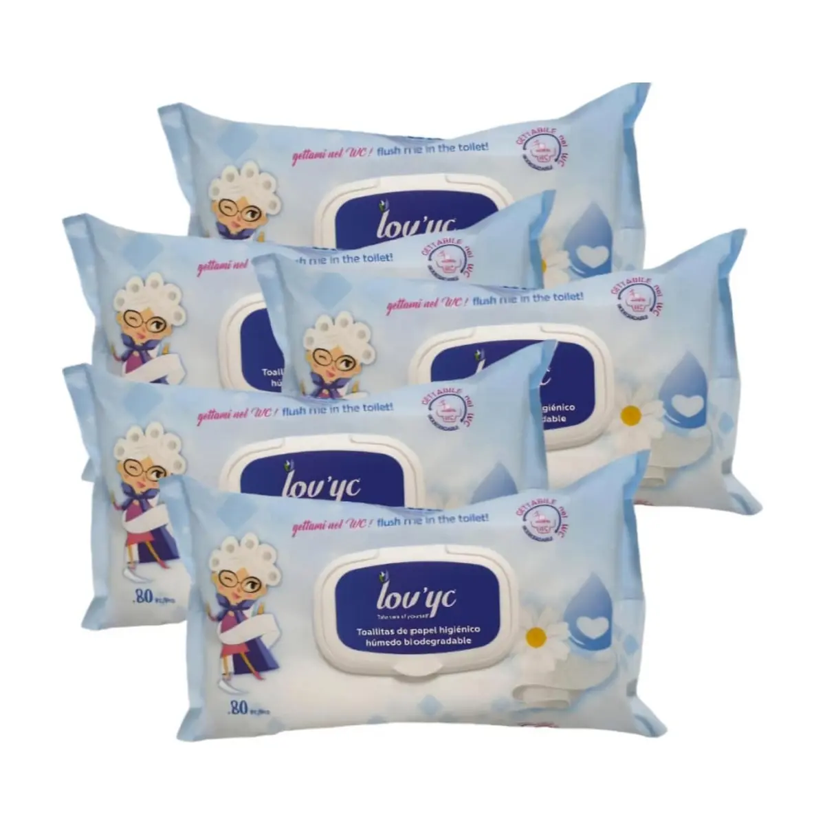 Toallitas de papel higiénico húmedo biodegradables Lov’yc (5 x 80 U)