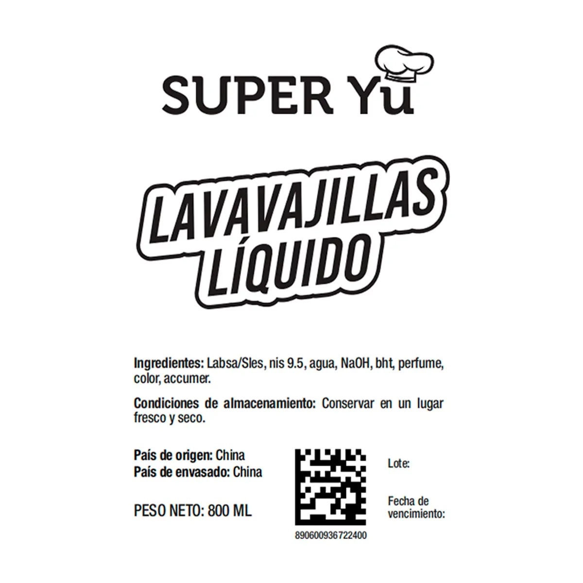 Lavavajillas líquido Super Yu (800 ml) - Thumbnail 2