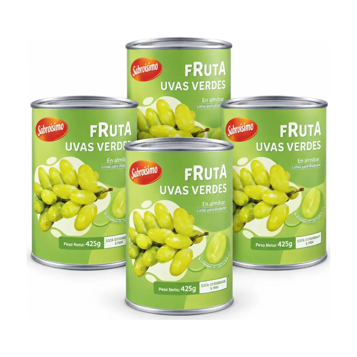 Combo Uvas verdes en almíbar Sabrosísimo (4 x 425 g / 14.99 oz)