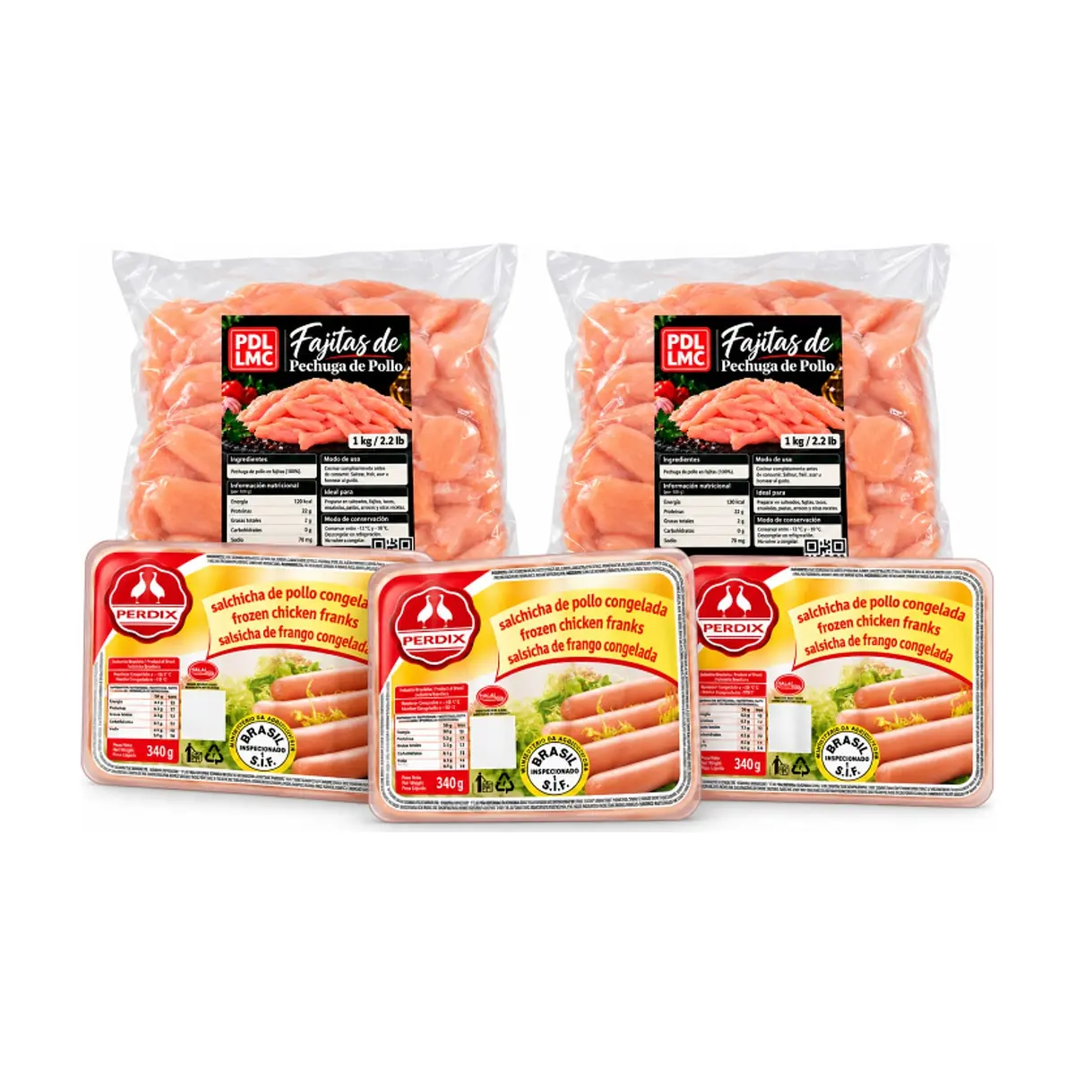 Salchichas de pollo + Fajitas de Pechuga