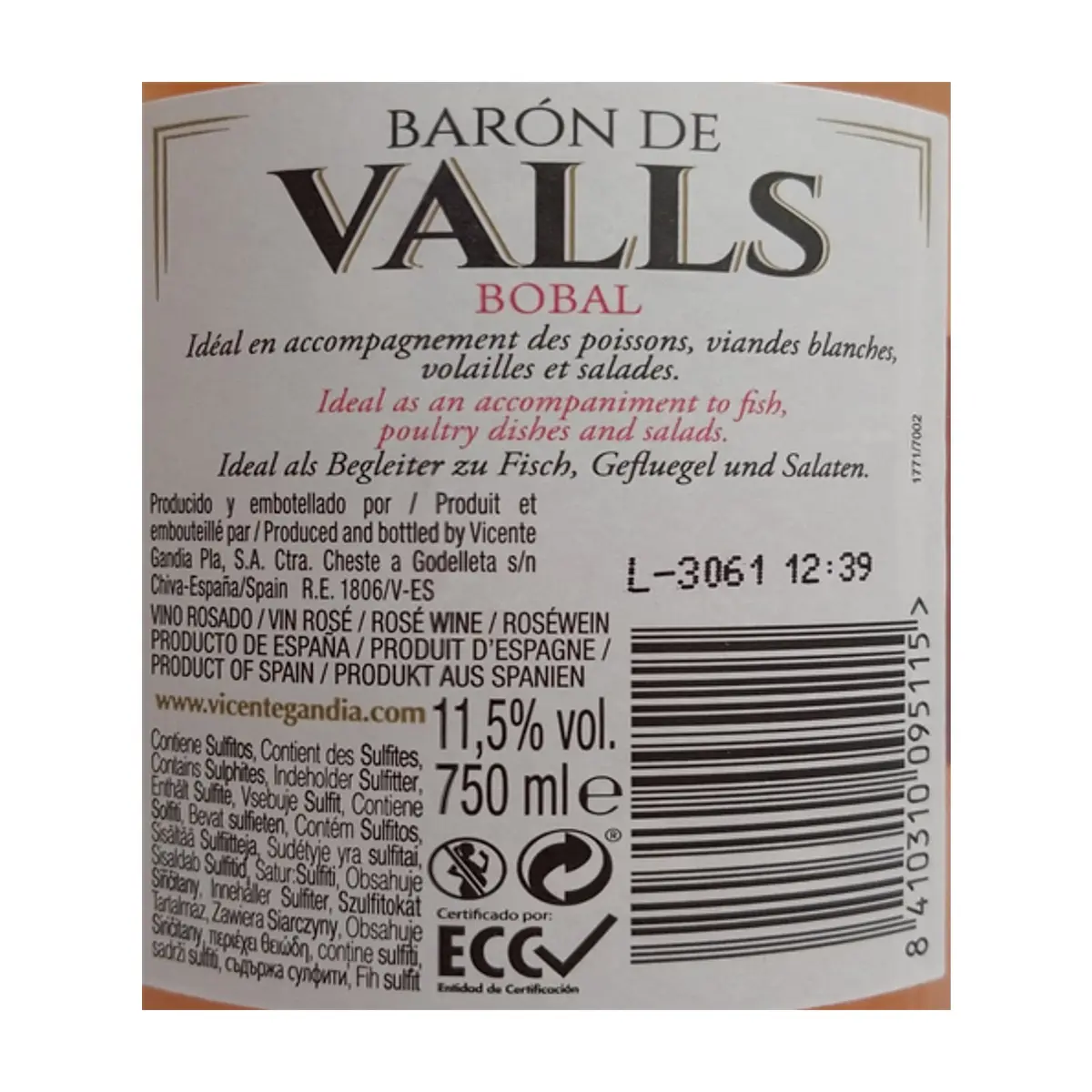 Vino rosado bobal Barón de Valls (750 ml) - Thumbnail 3