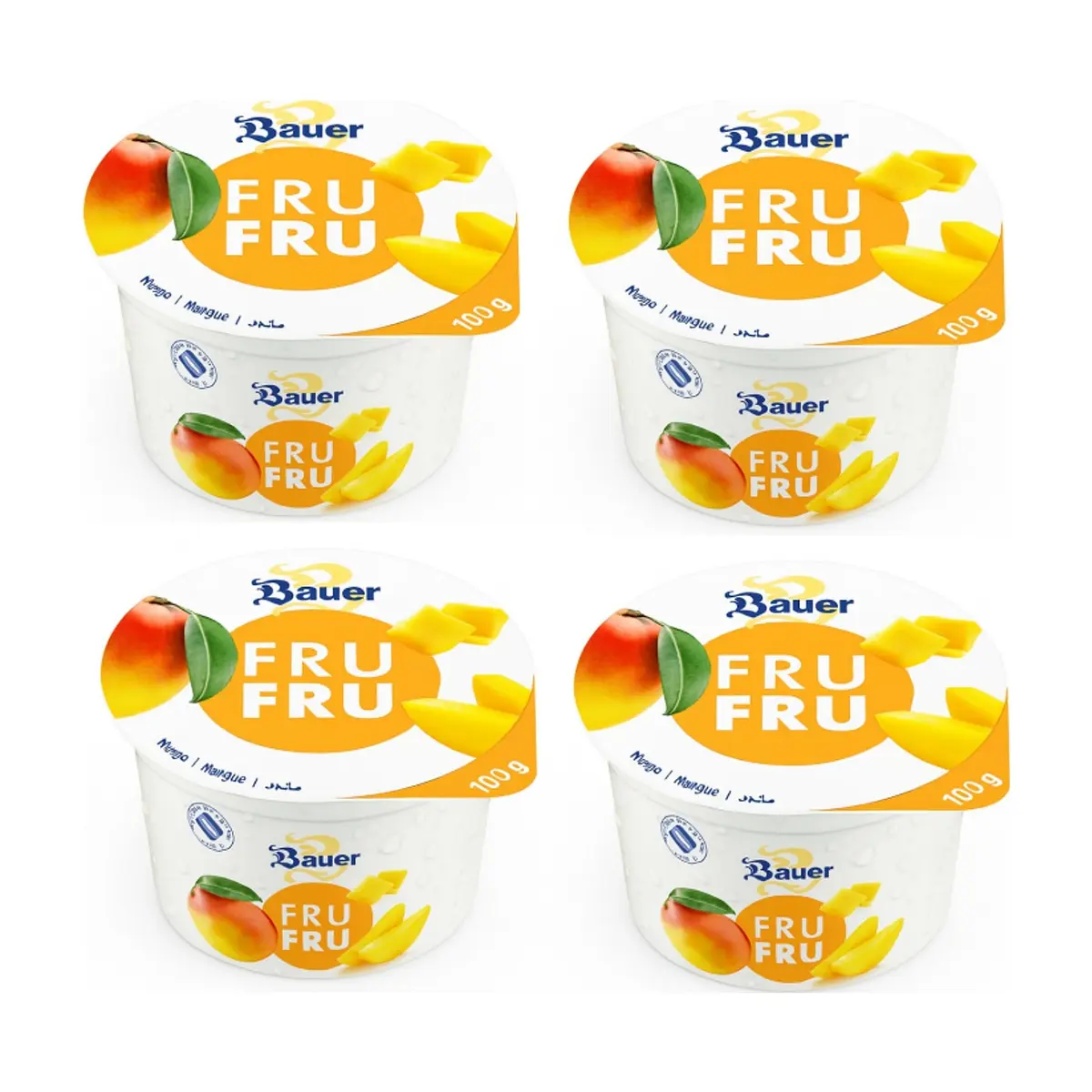 Yogur sabor mango Bauer Fru Fru (4 x 100g / 3.53oz)