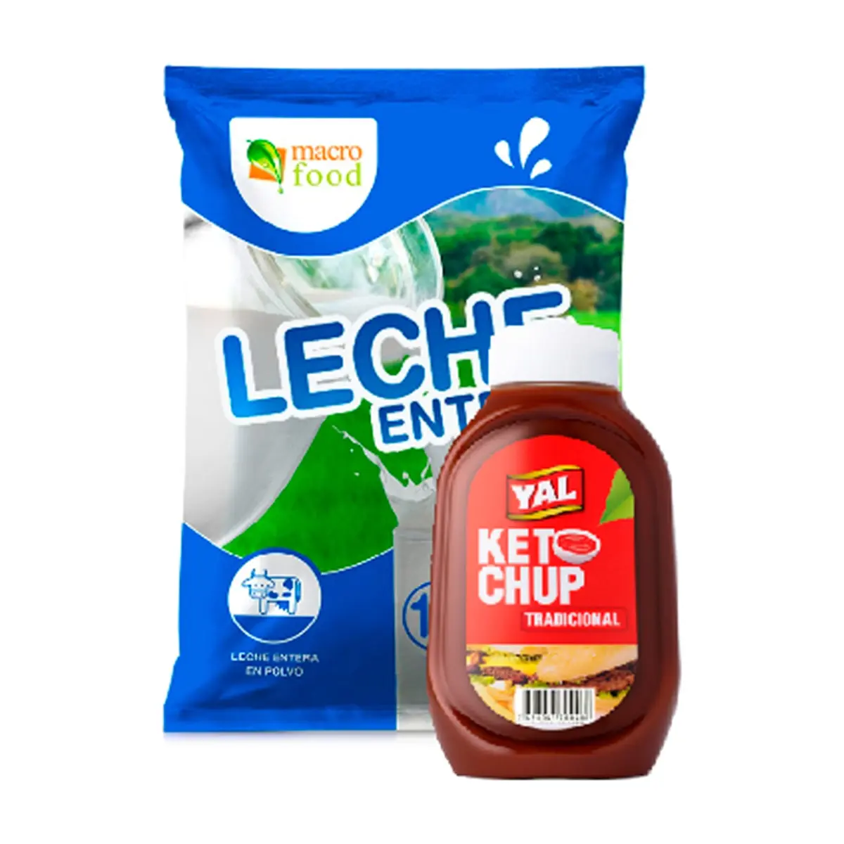 Ketchup tradicional Val (400 g / 14.11 oz) + Leche entera en polvo Macro Food (1 kg / 2.2 lb)