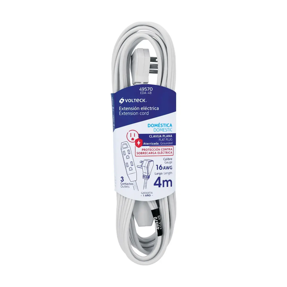 Extensión eléctrica con conexión a tierra de 4 m Volteck 49570 - Miniatura 3