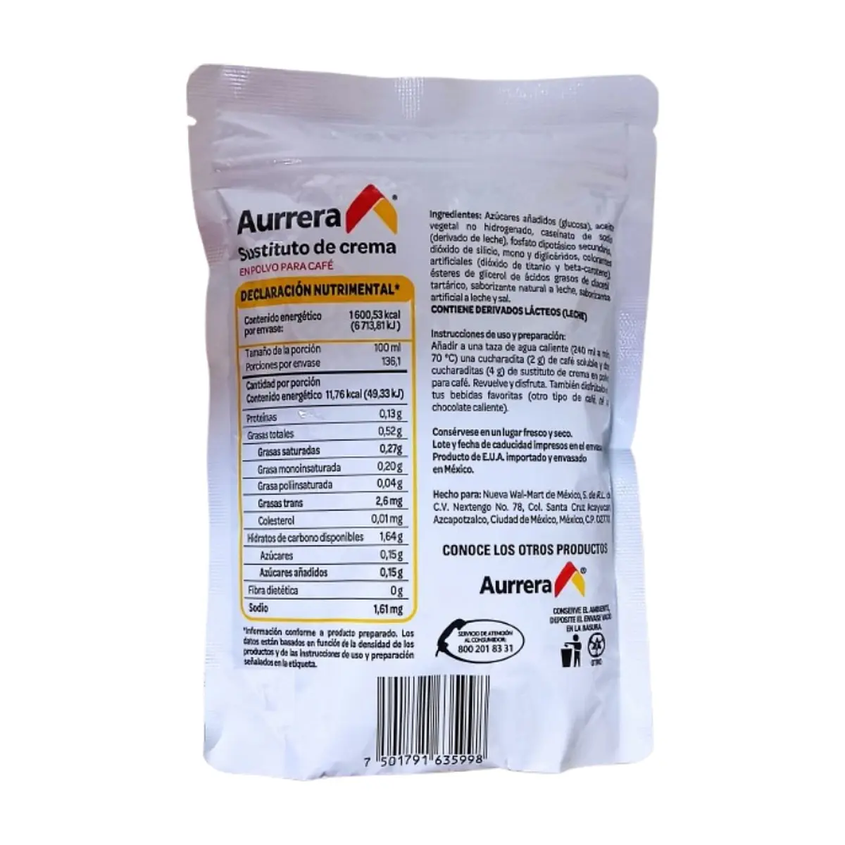 Sustituto de crema en polvo para café Aurrera (226 g / 7.97 oz) - Miniatura 5
