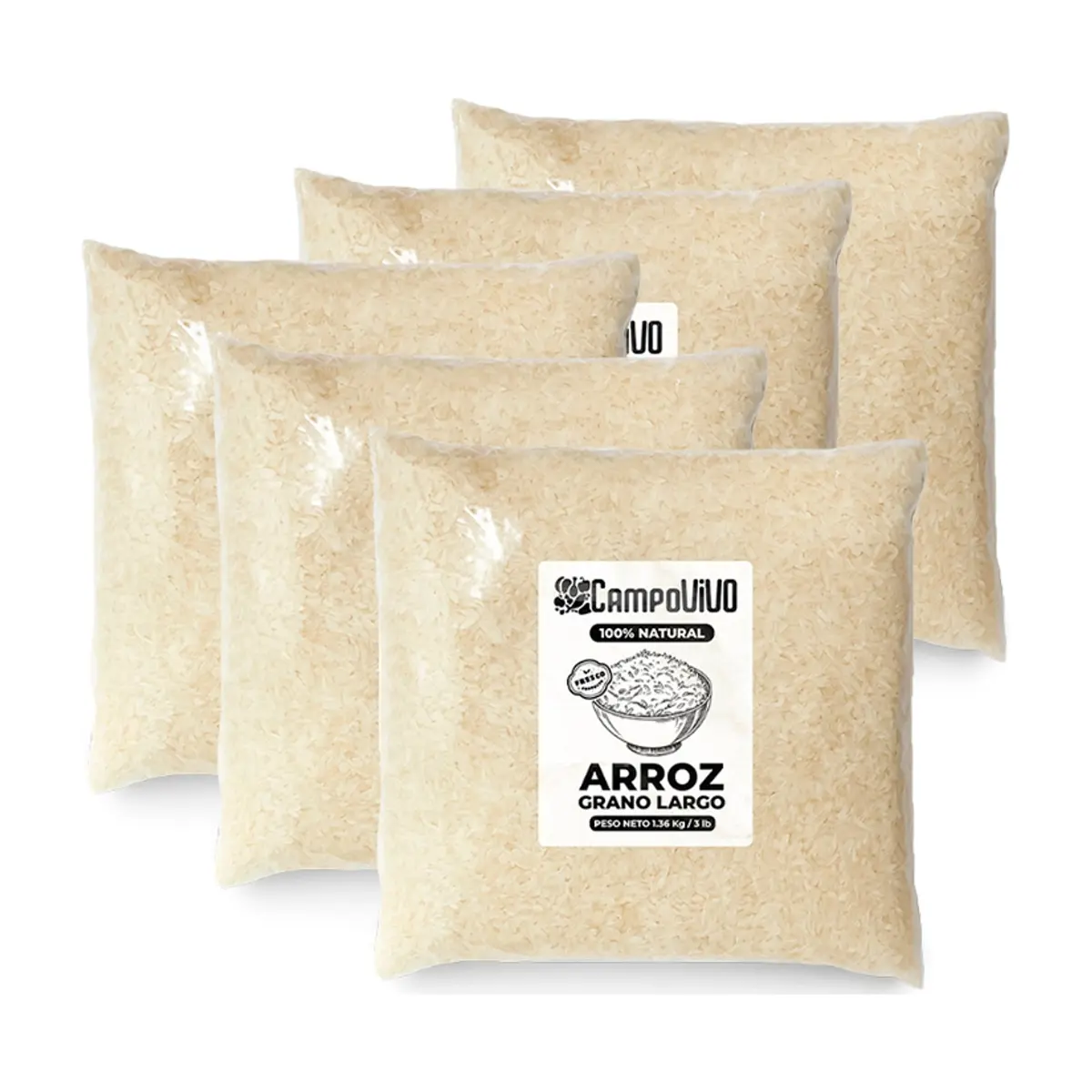 Arroz de grano largo Campo Vivo (5 x 1.36 kg / 3 lb)